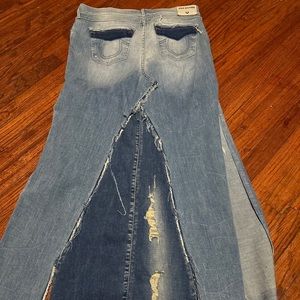 Women’s long denim, True Religion skirt, size 32